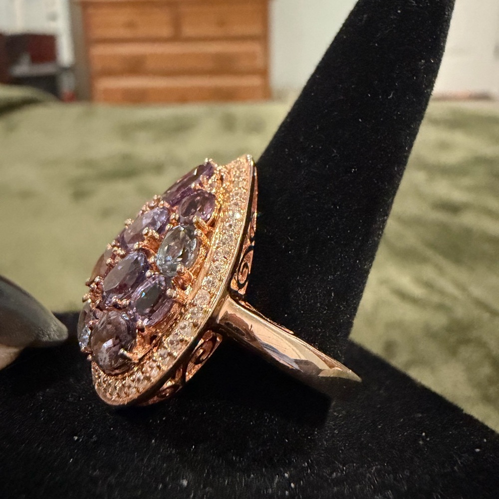 925 Rose Gold Tone Sterling Silver Spinel and Zircon Ring Size 7 - Picture 3 of 5